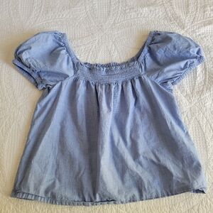Crown & Ivy Girls Smocked Puff Sleeve Blouse Light Blue